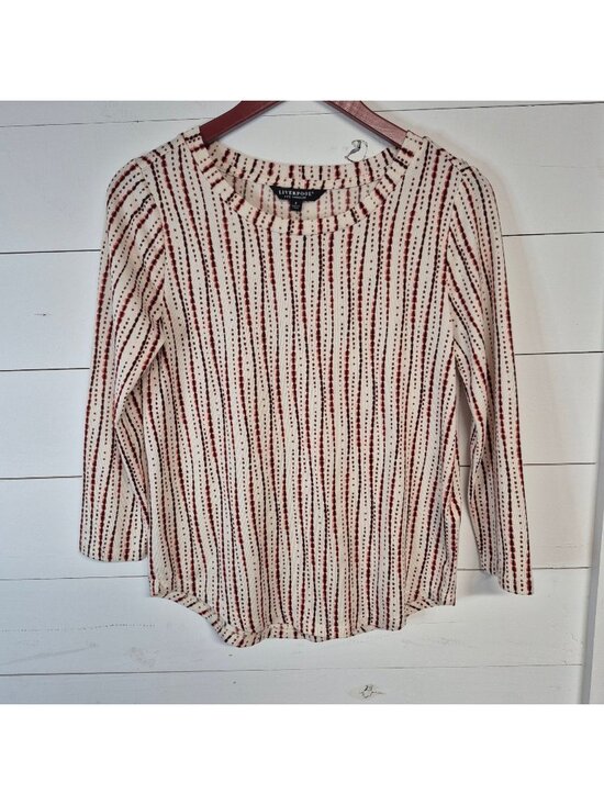 Liverpool Tops - Liverpool Los Angeles Women's Striped Long-Sleeve Top Cream & Red Size S